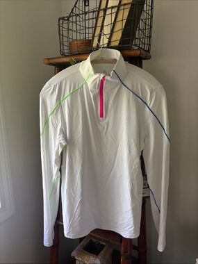 G/Fore Women’s Golf White Quarter-Zip Top with Neon Trim